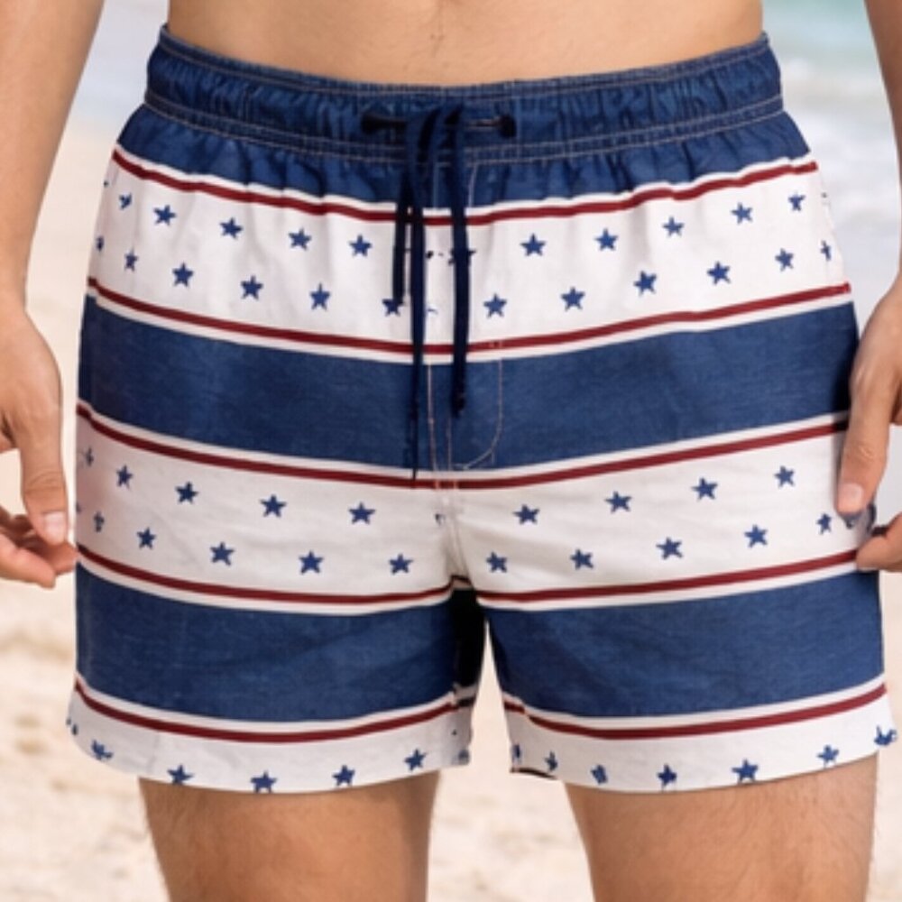 George Patriotic Red Blue White Swim Trunks LG 36-38 NWT